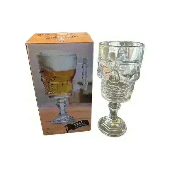 Artland Skull Glass Pirate's Goblet 17 oz Beverage Mug Spooky Theme - Picture 1 of 3